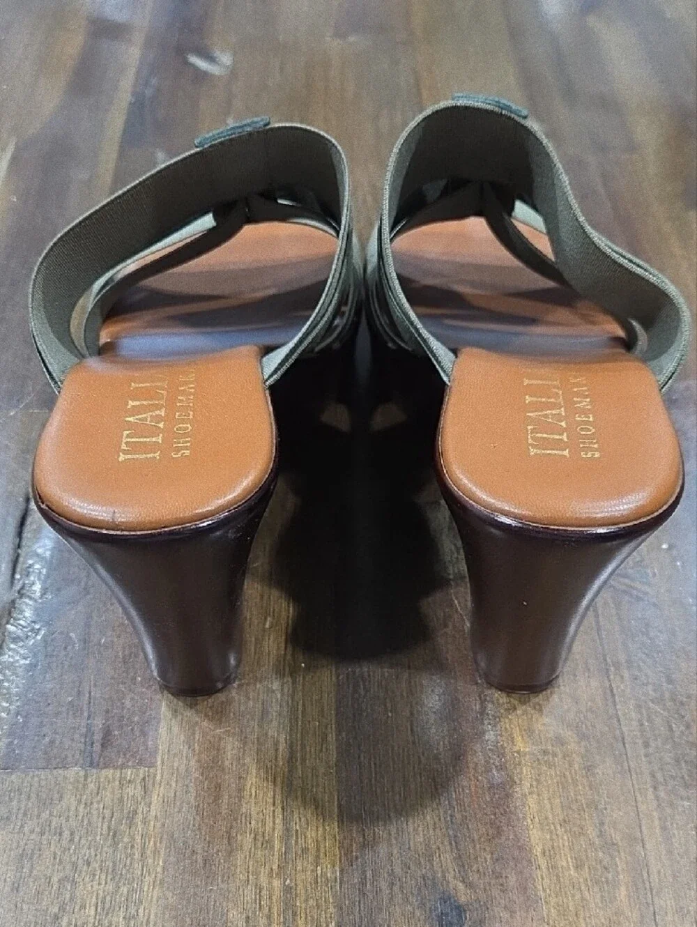 Italian Shoemakers Olive and Tan Crossband Wedge Sandal